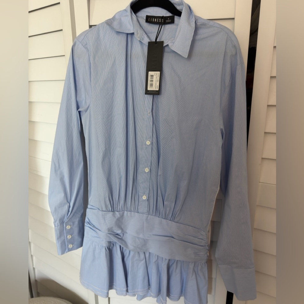 Lioness Sky Blue Striped Shirt Dress